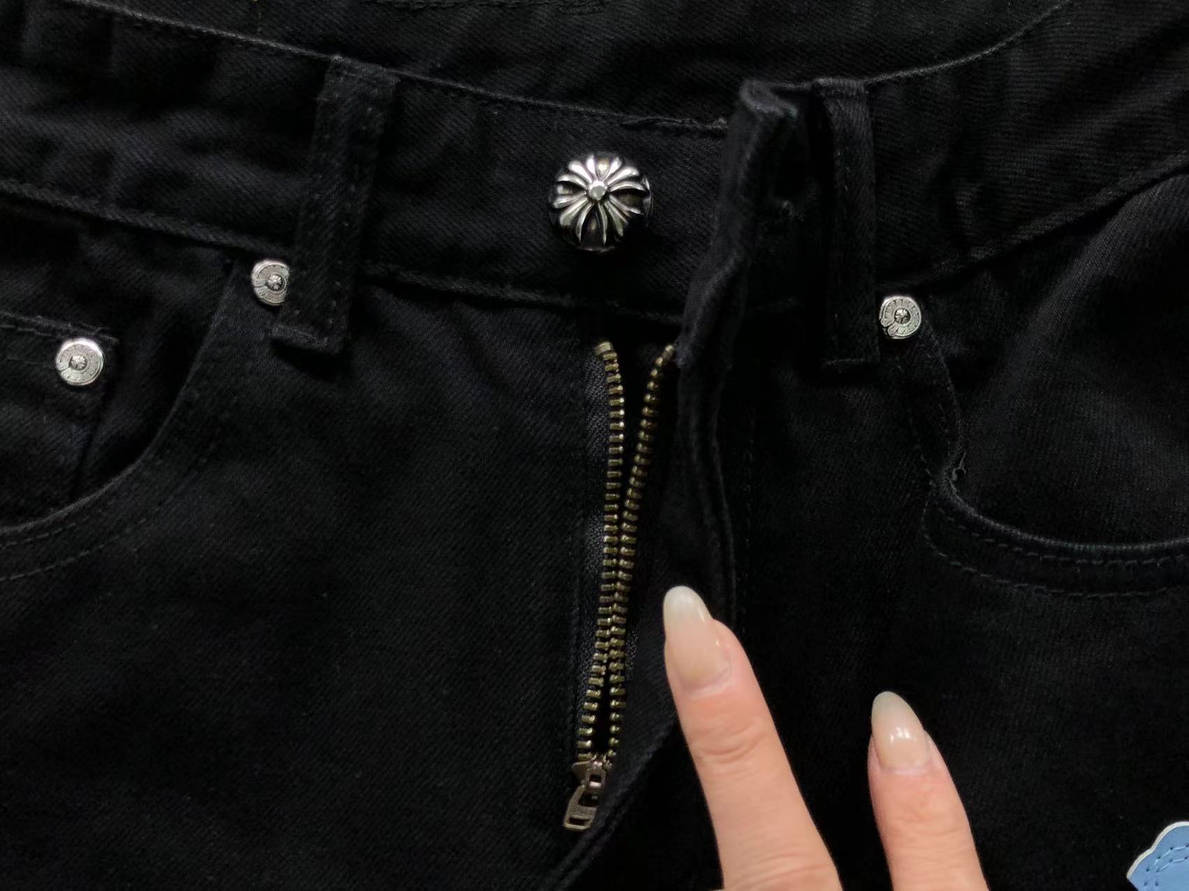 White & Light Blue Cross Patch Black Denim Jeans™