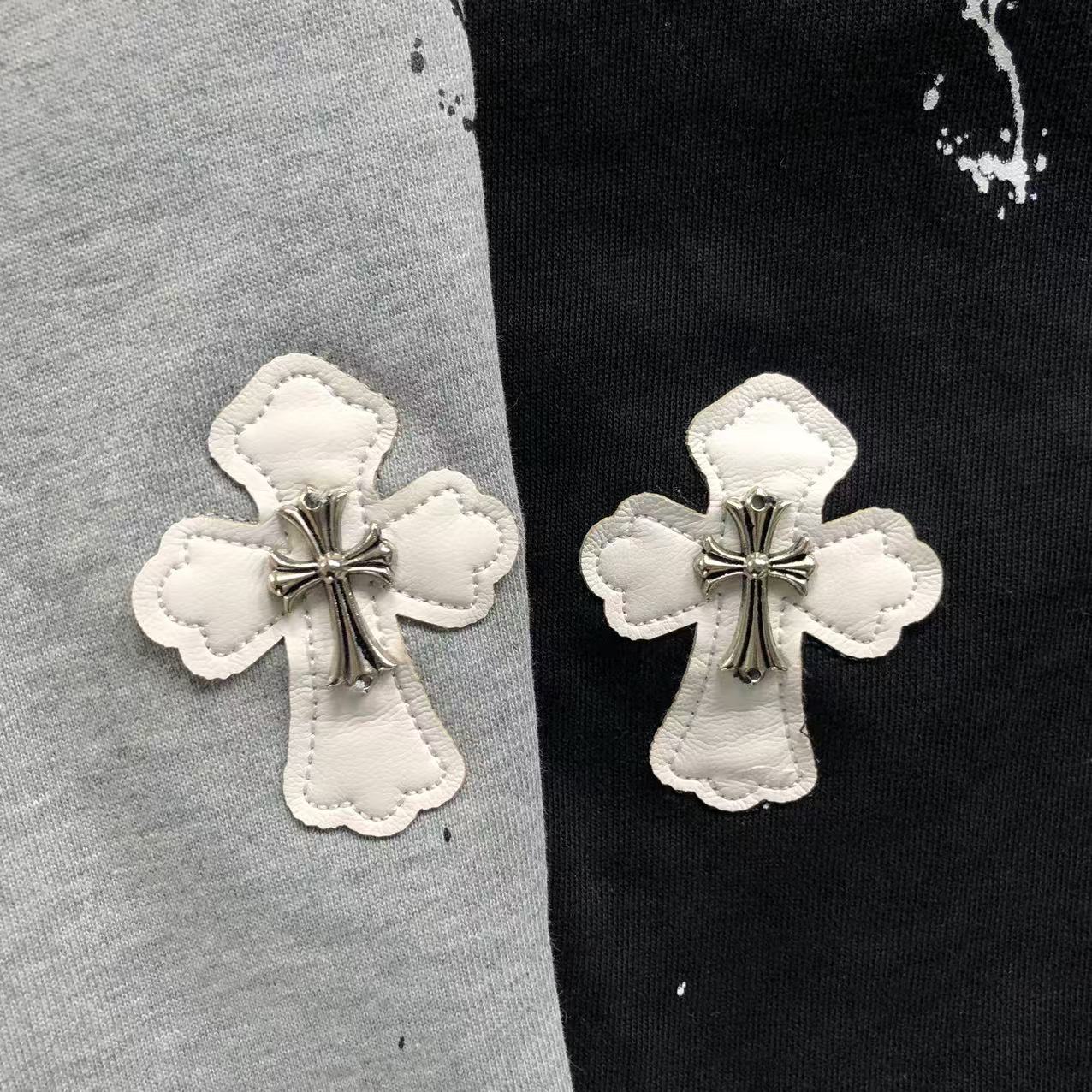 White Leather Cross Paint Drip Sweatshorts™