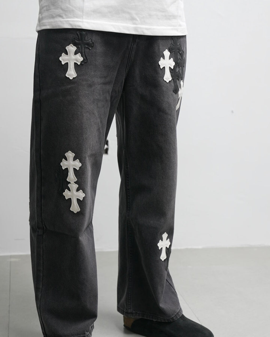 White & Black Cross Patch Grey Jeans™