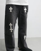 White & Black Cross Patch Grey Jeans™