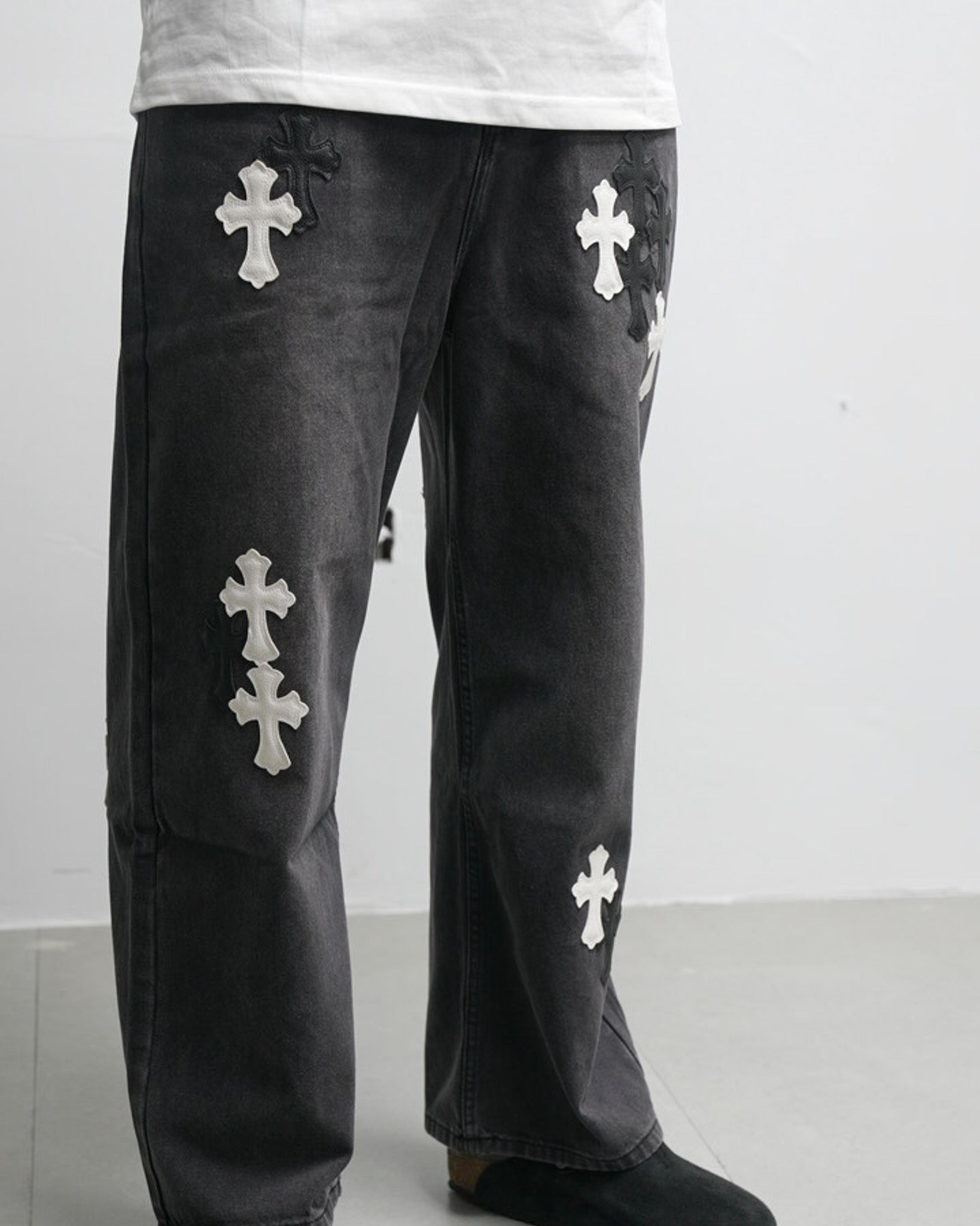 White & Black Cross Patch Grey Jeans™