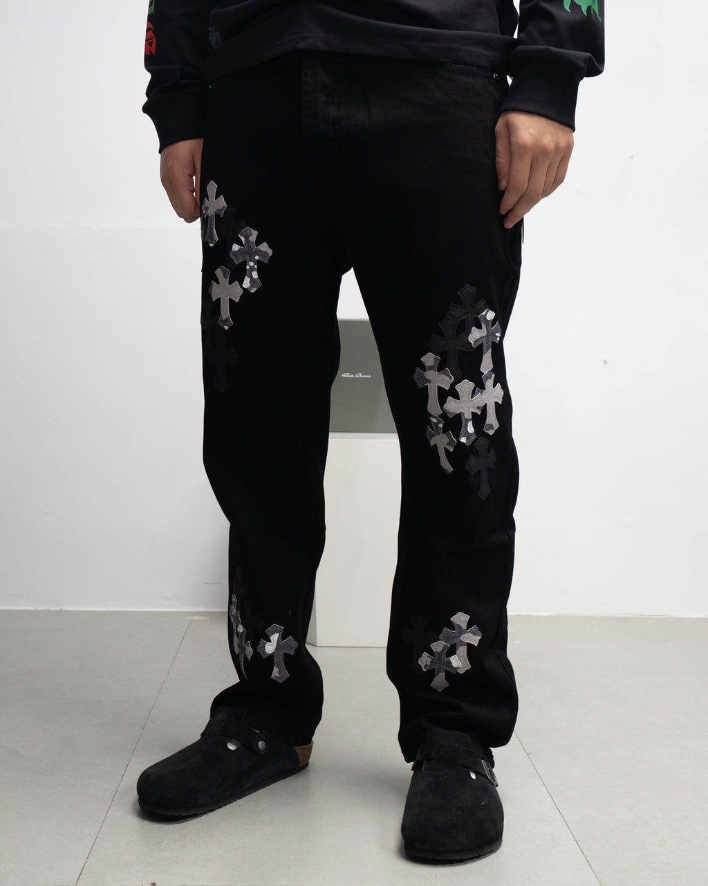 White & Black Camo Cross Patch Faded Black Jeans™