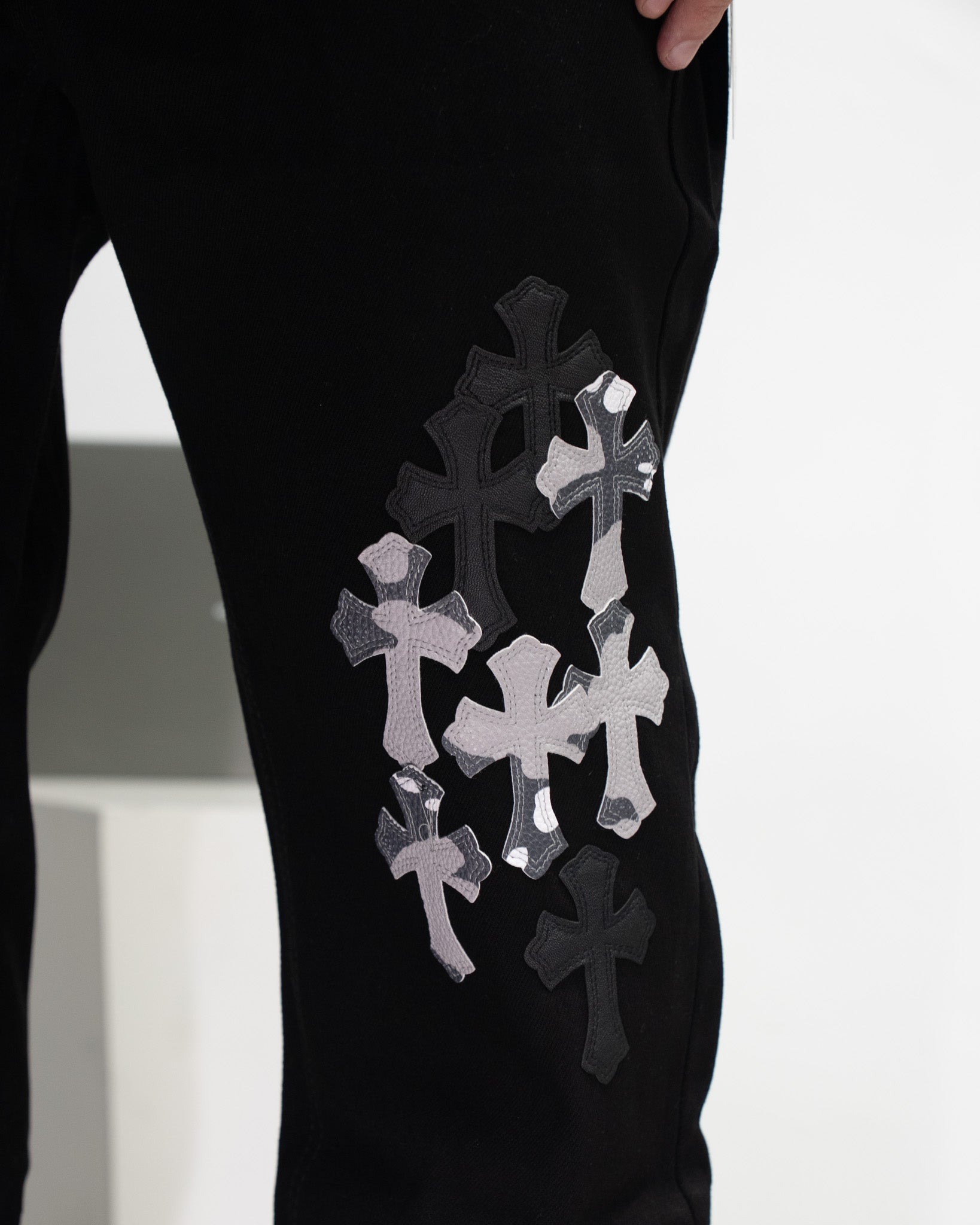 White & Black Camo Cross Patch Faded Black Jeans™