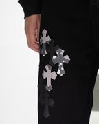 White & Black Camo Cross Patch Faded Black Jeans™