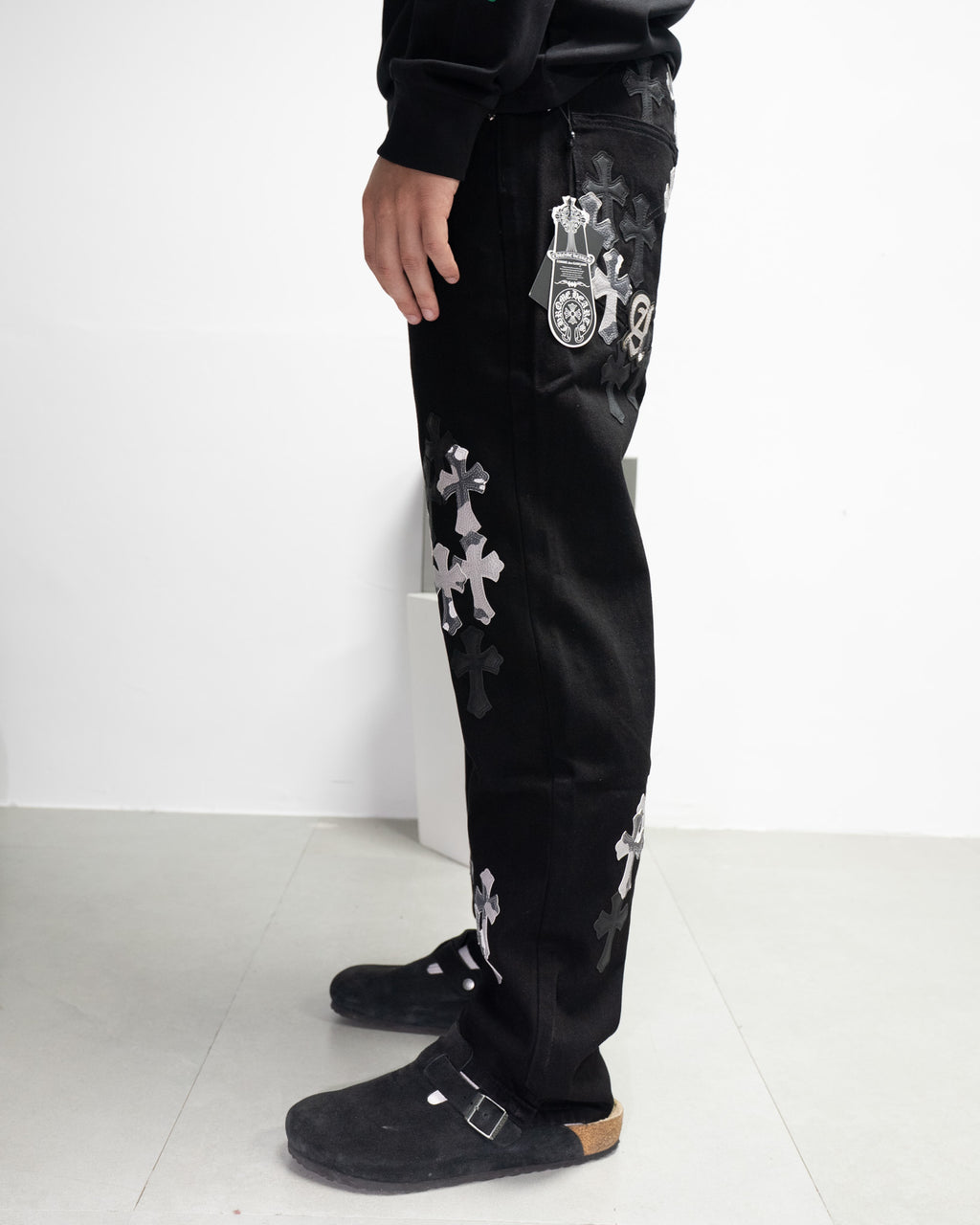 White & Black Camo Cross Patch Faded Black Jeans™
