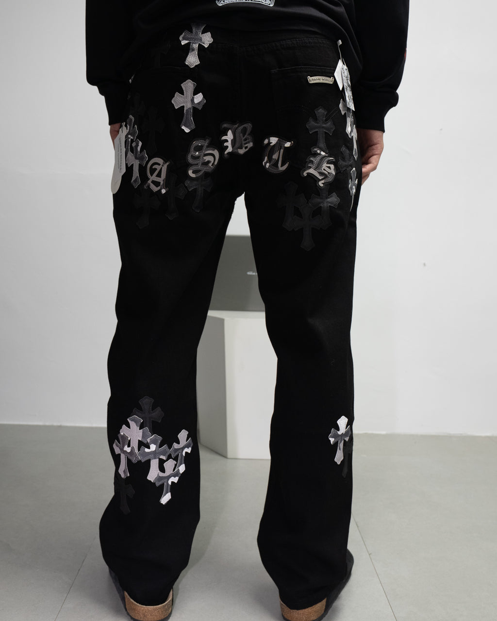 White & Black Camo Cross Patch Faded Black Jeans™