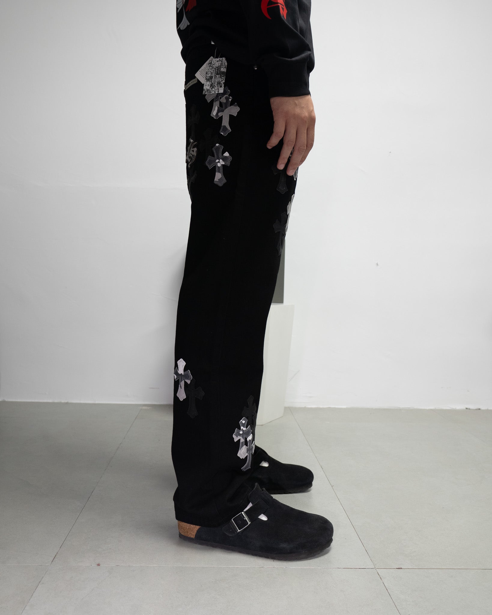 White & Black Camo Cross Patch Faded Black Jeans™