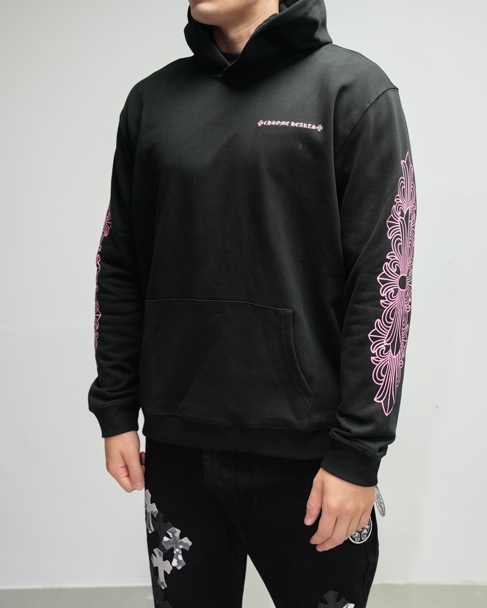 Pink Typography Logo USA Black Hoodie™