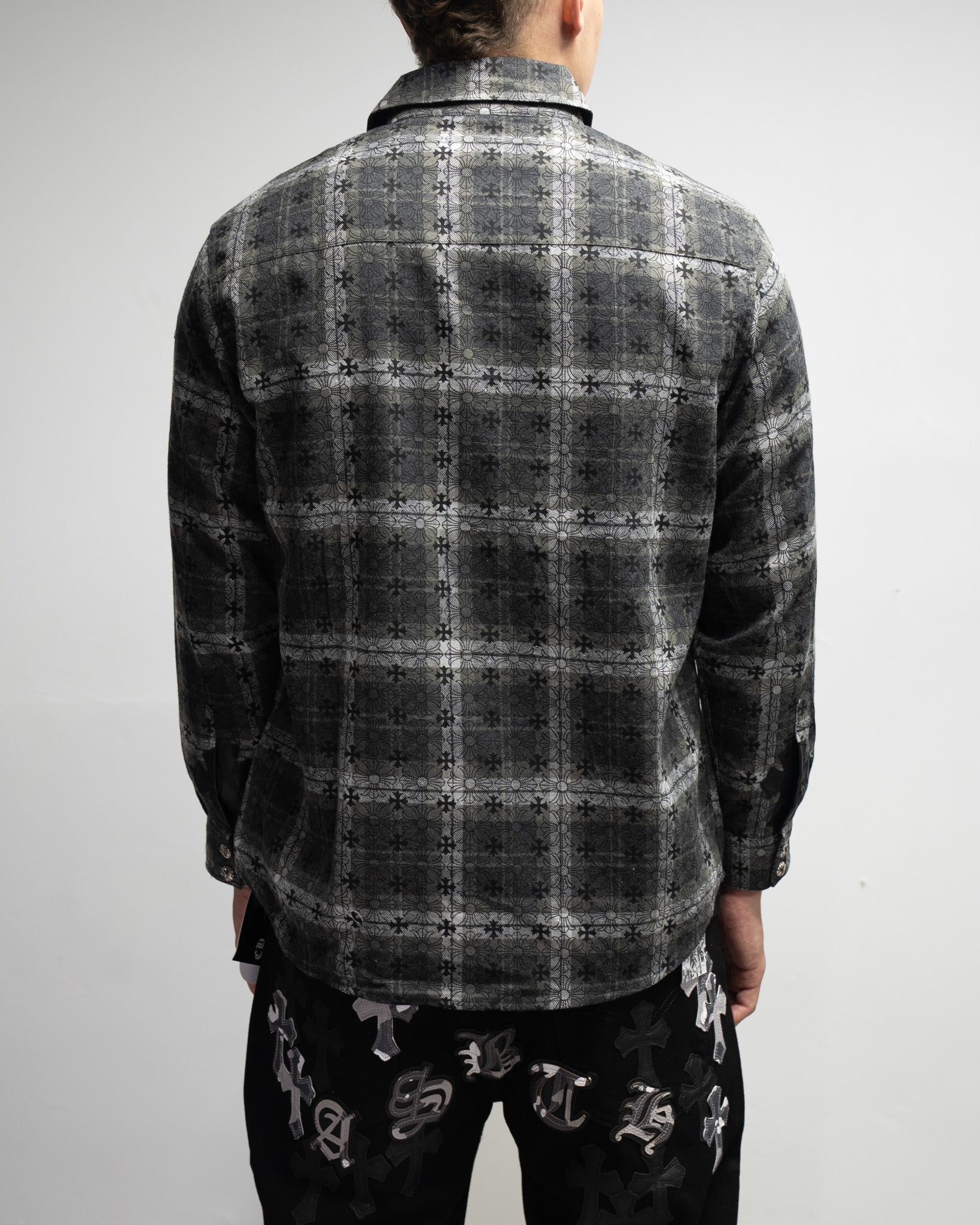 Flower Cross Pattern Dark Grey Flannel™
