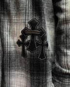 Black Leather Crosses & Fleur De Lis Checkered Grey Flannel™
