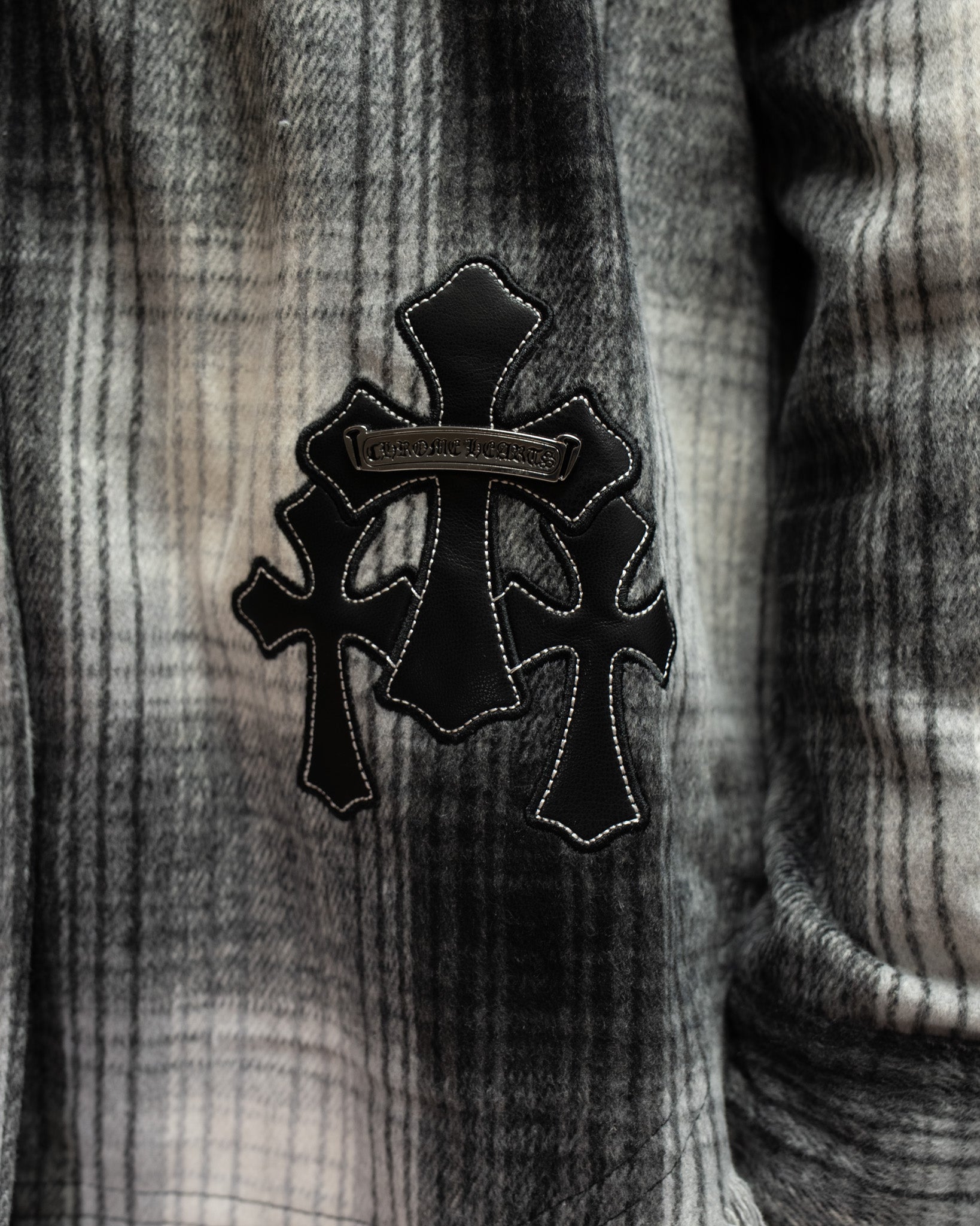 Black Leather Crosses & Fleur De Lis Checkered Grey Flannel™