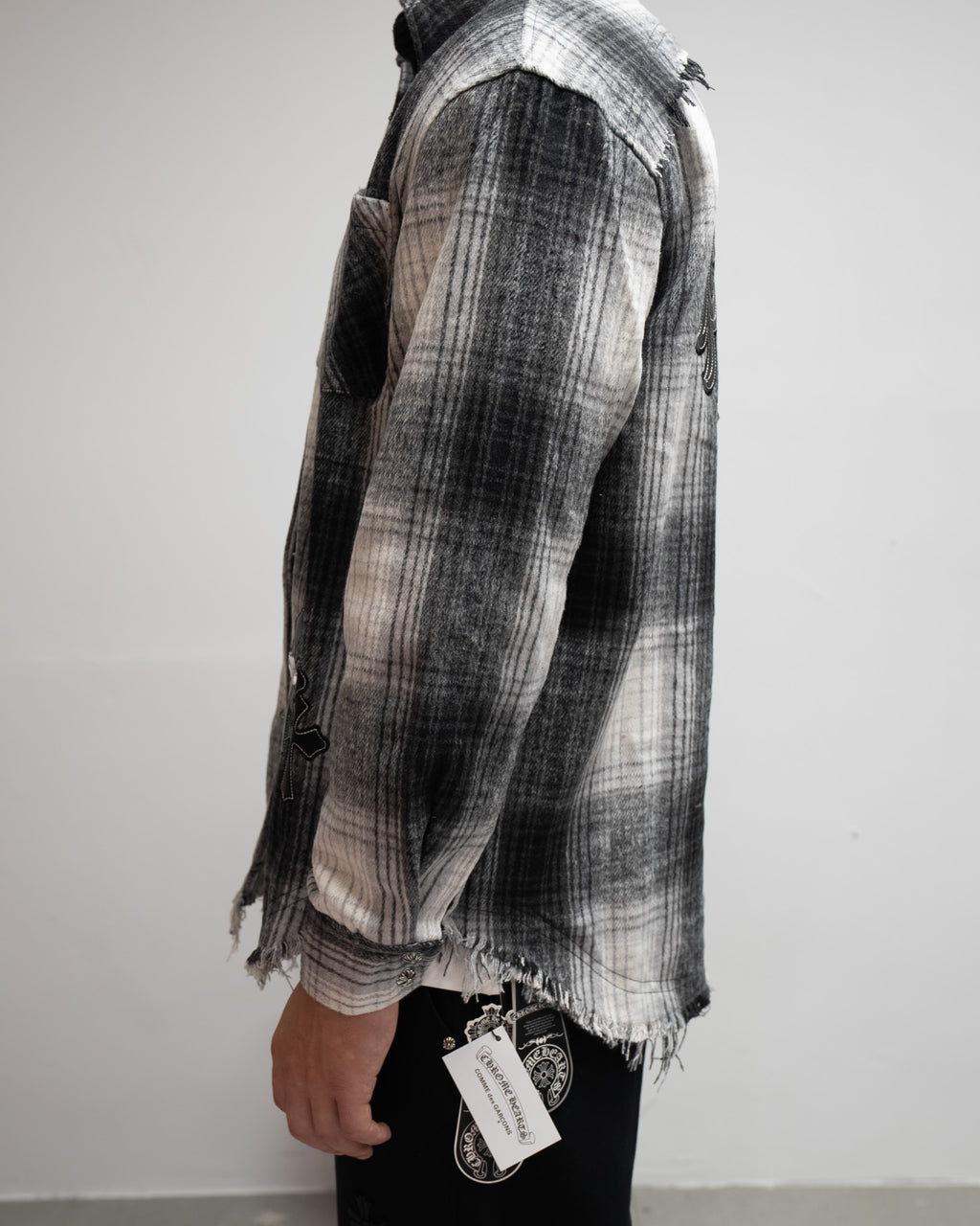 Black Leather Crosses & Fleur De Lis Checkered Grey Flannel™