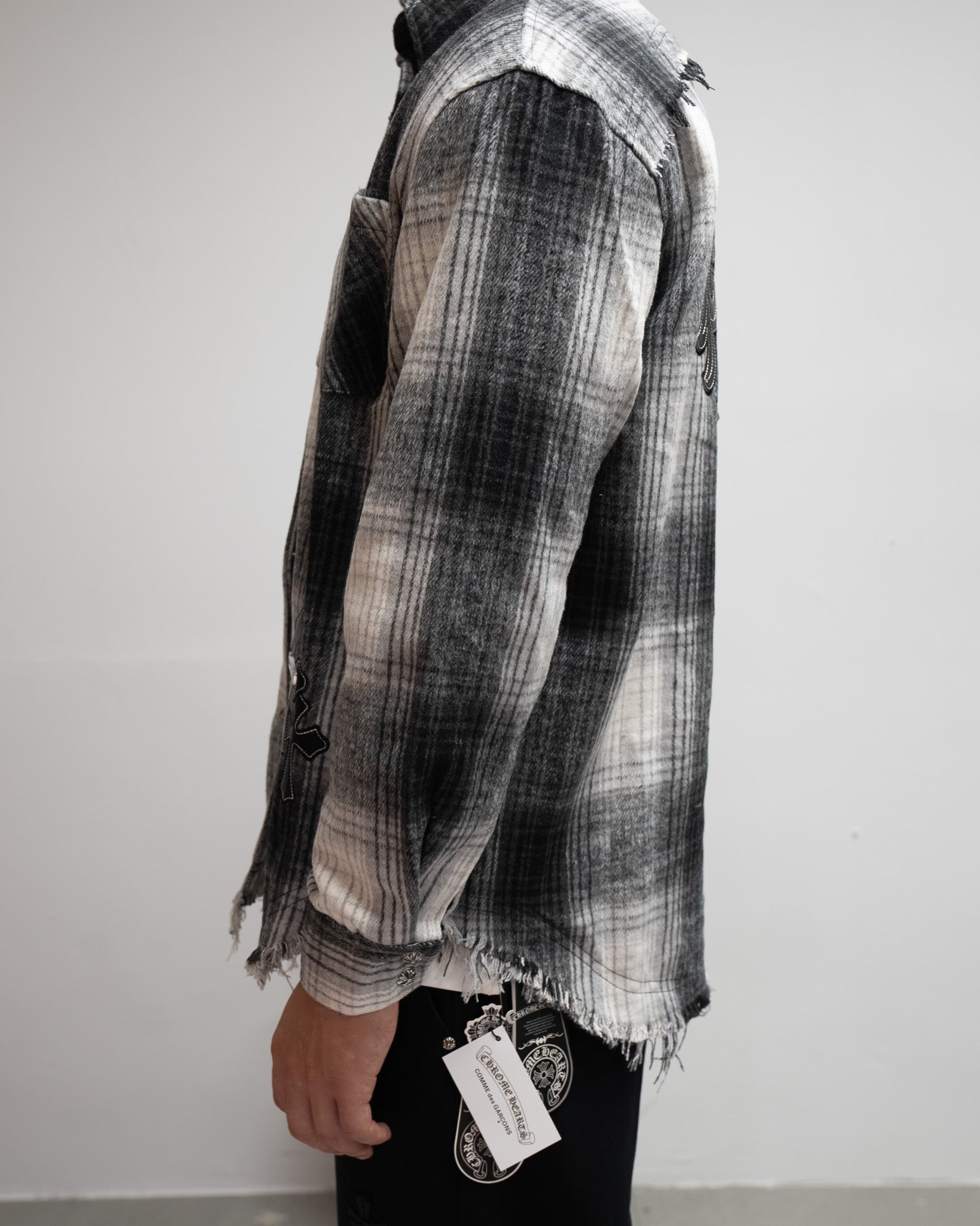 Black Leather Crosses & Fleur De Lis Checkered Grey Flannel™