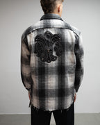 Black Leather Crosses & Fleur De Lis Checkered Grey Flannel™