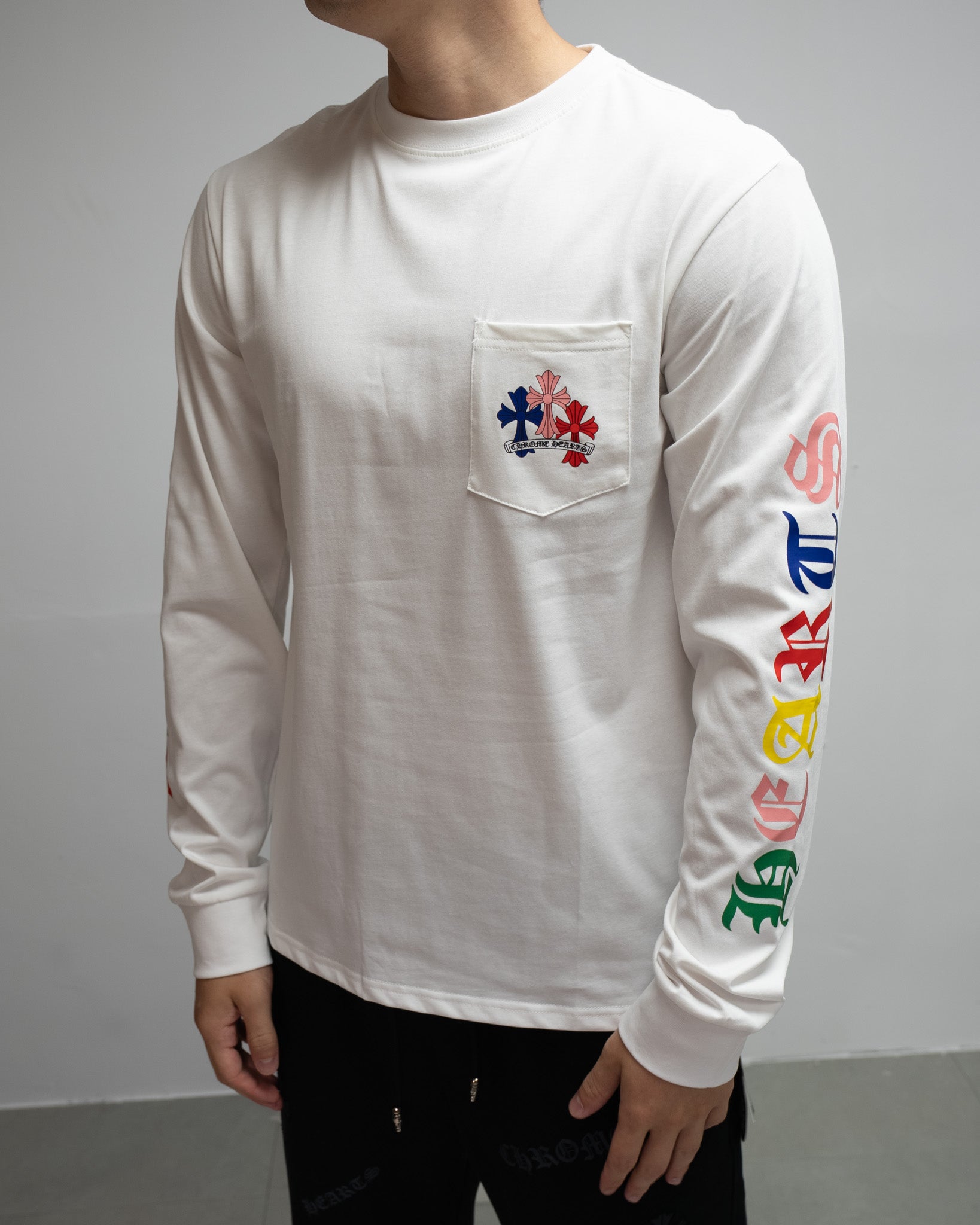 Stacked Multicolor Crosses White Long Sleeve™