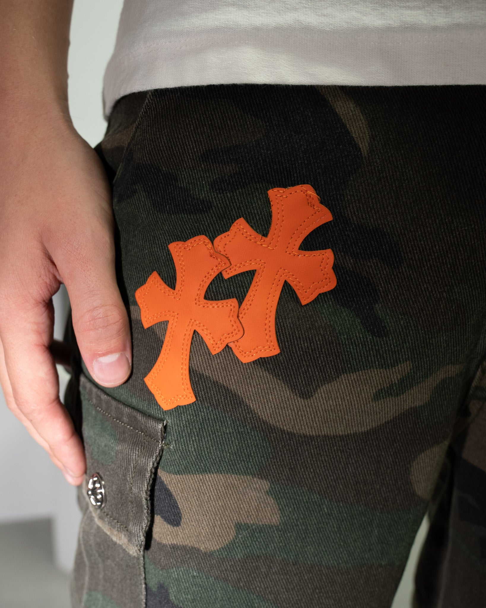 Orange Cross Patch Camo Shorts™