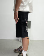 Pink & Checkered Cross Patch Black Denim Shorts™