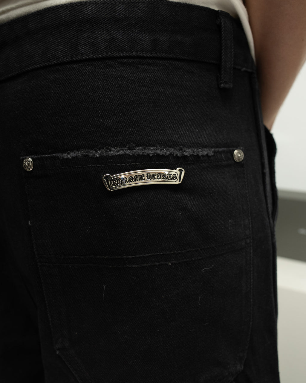 Pink & Checkered Cross Patch Black Denim Shorts™