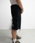 Pink & Checkered Cross Patch Black Denim Shorts™