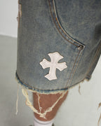 Pink Blue White Cross Patch Light Denim Shorts™