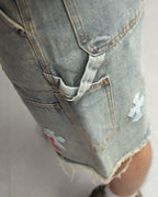 Pink Blue White Cross Patch Light Denim Shorts™
