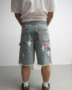 Pink Blue White Cross Patch Light Denim Shorts™