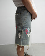 Pink Blue White Cross Patch Light Denim Shorts™