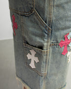 Pink Blue White Cross Patch Light Denim Shorts™