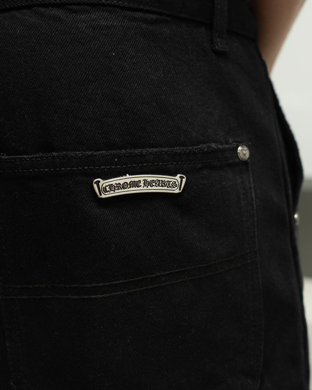 White Cross Patch Black Jean Shorts™