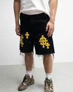 Yellow Cross Patch Black Jean Shorts™