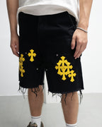 Yellow Cross Patch Black Jean Shorts™