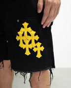 Yellow Cross Patch Black Jean Shorts™