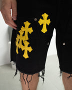 Yellow Cross Patch Black Jean Shorts™