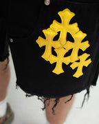 Yellow Cross Patch Black Jean Shorts™