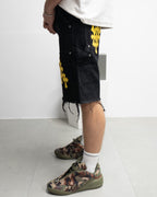 Yellow Cross Patch Black Jean Shorts™