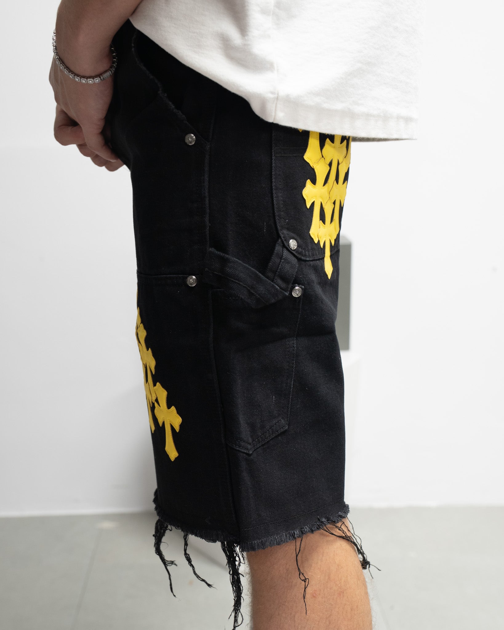 Yellow Cross Patch Black Jean Shorts™