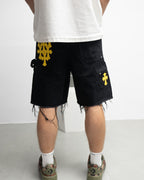 Yellow Cross Patch Black Jean Shorts™