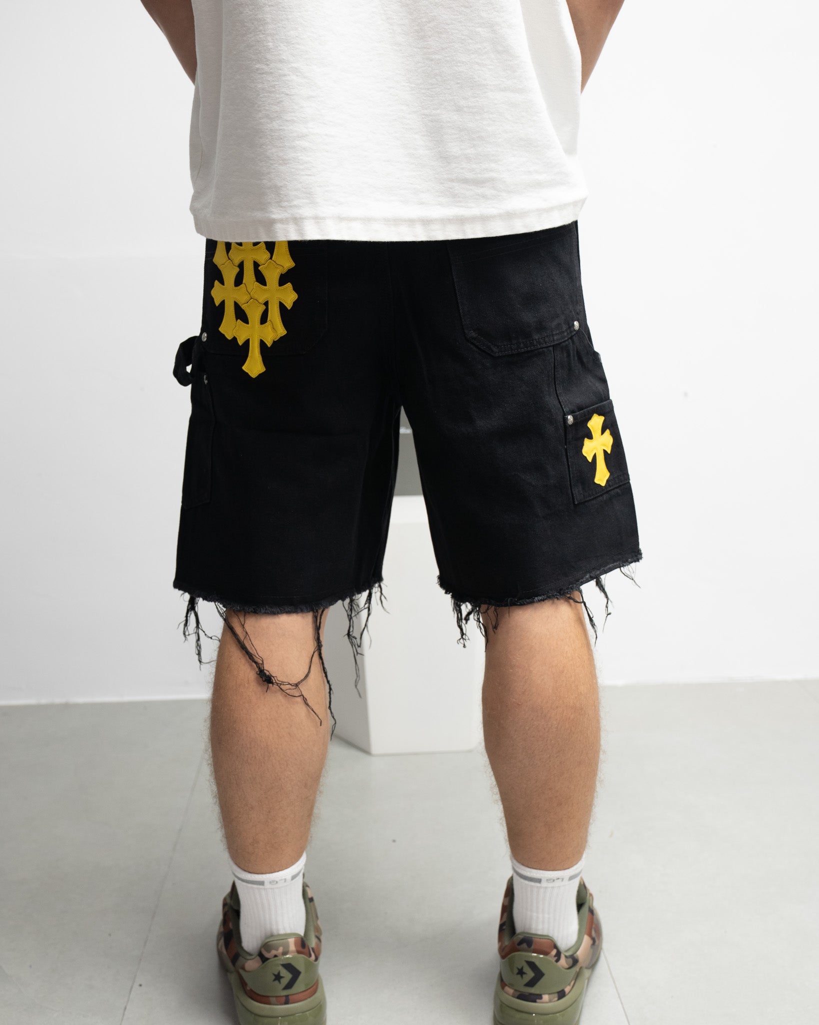 Yellow Cross Patch Black Jean Shorts™