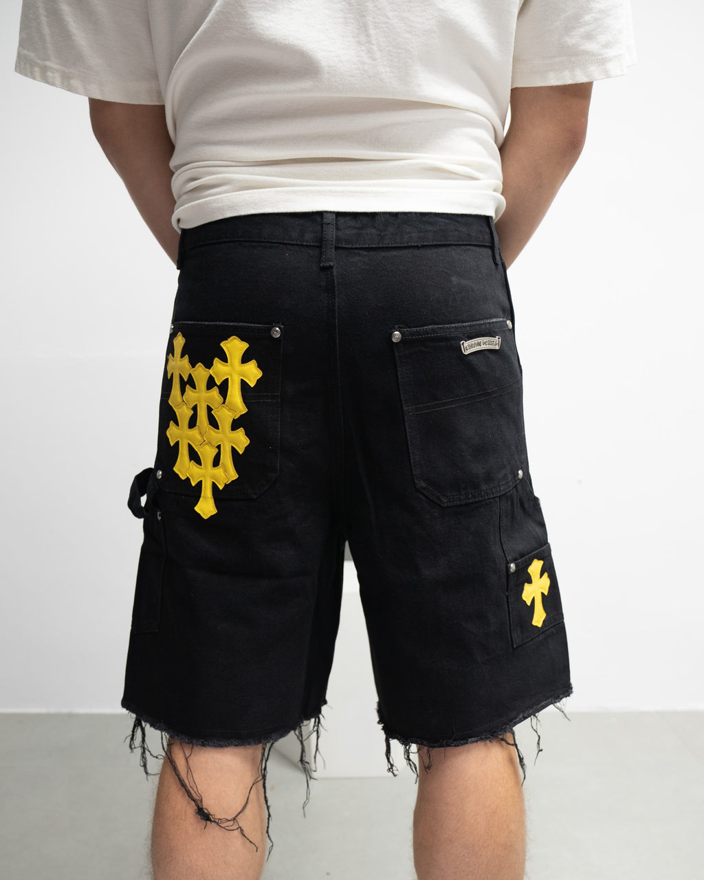 Yellow Cross Patch Black Jean Shorts™