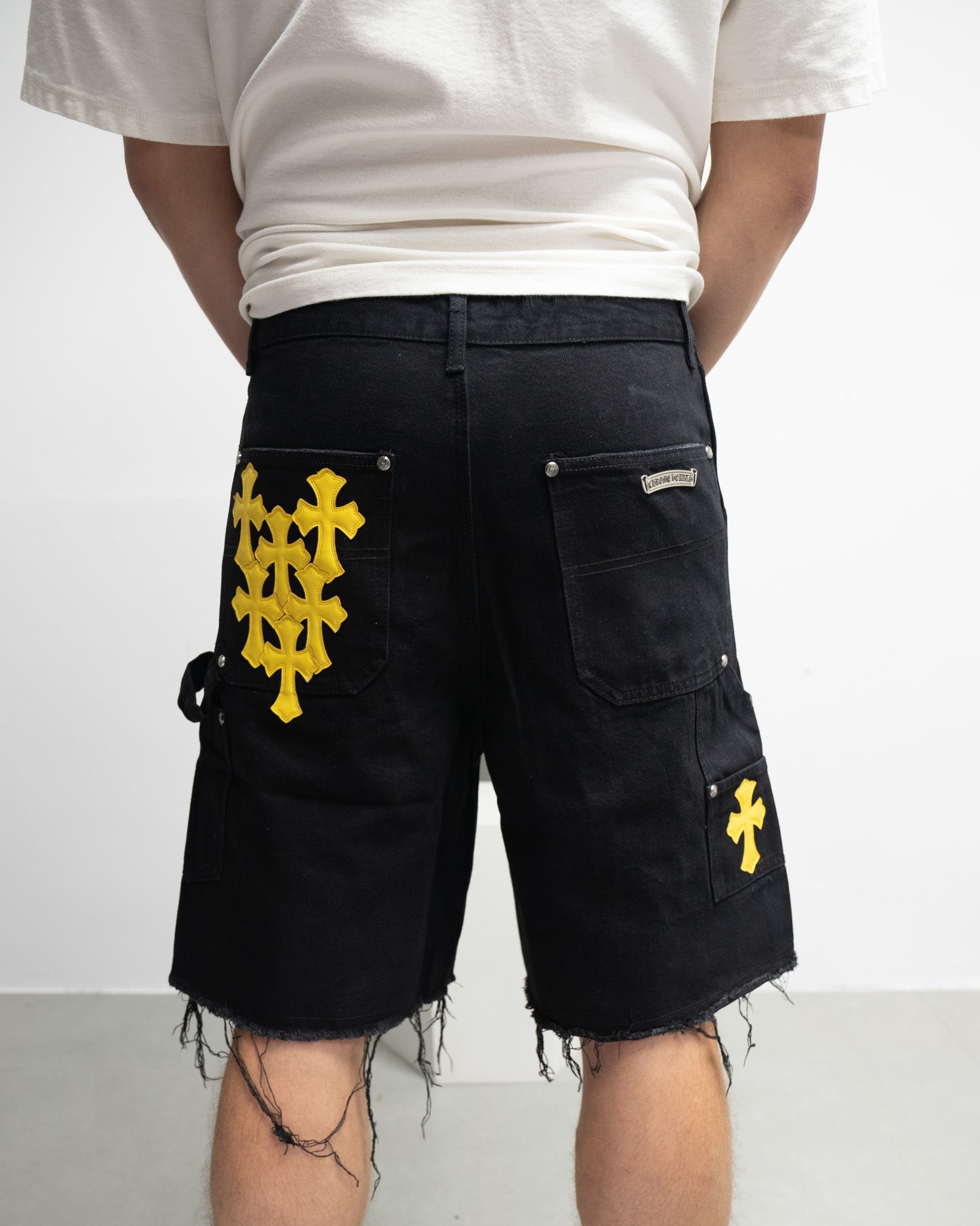 Yellow Cross Patch Black Jean Shorts™