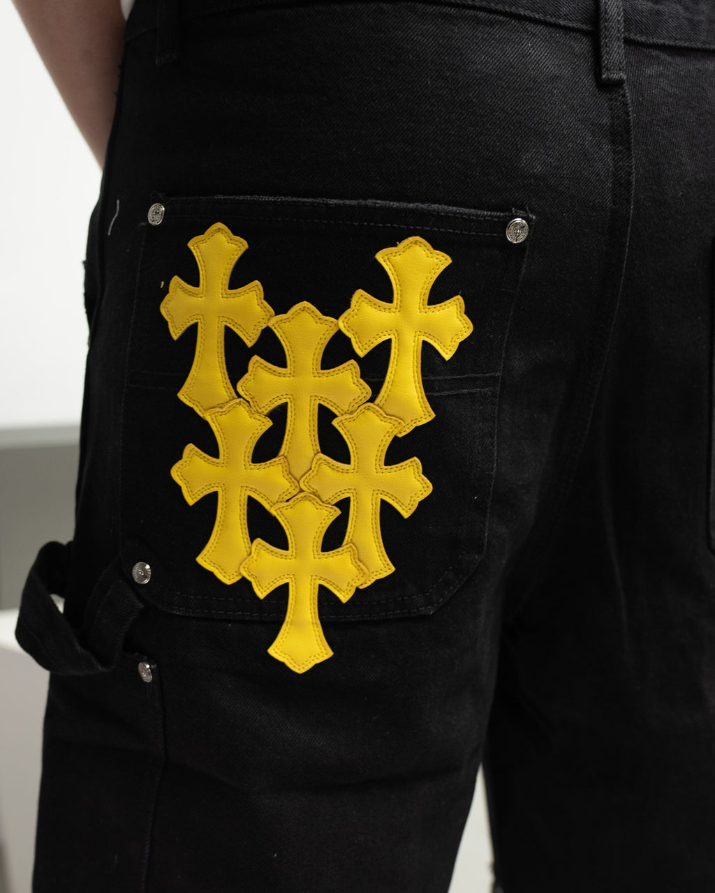 Yellow Cross Patch Black Jean Shorts™
