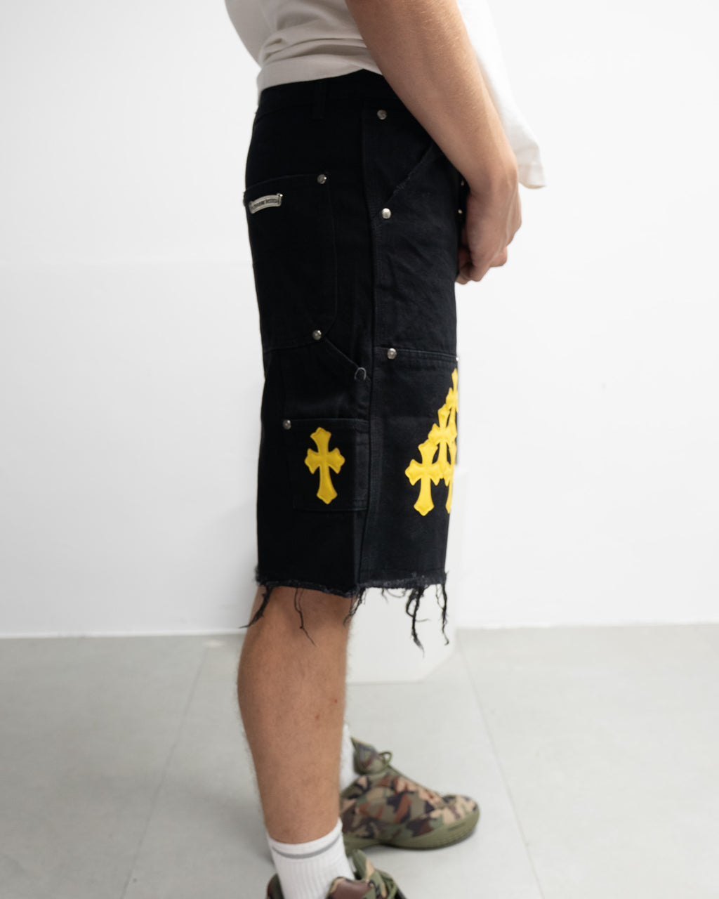 Yellow Cross Patch Black Jean Shorts™