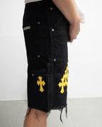 Yellow Cross Patch Black Jean Shorts™