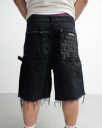 Black Cross Patch Black Jean Shorts™
