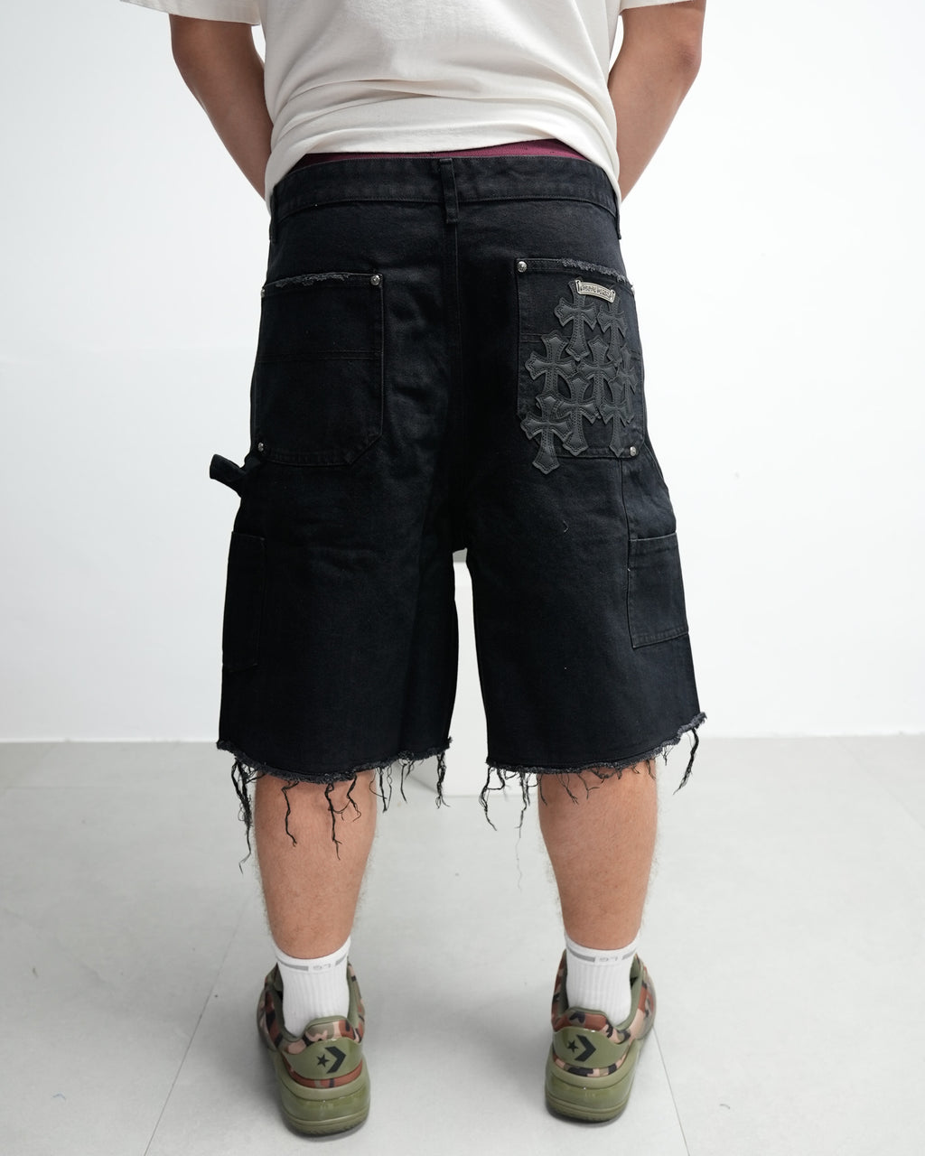 Black Cross Patch Black Jean Shorts™
