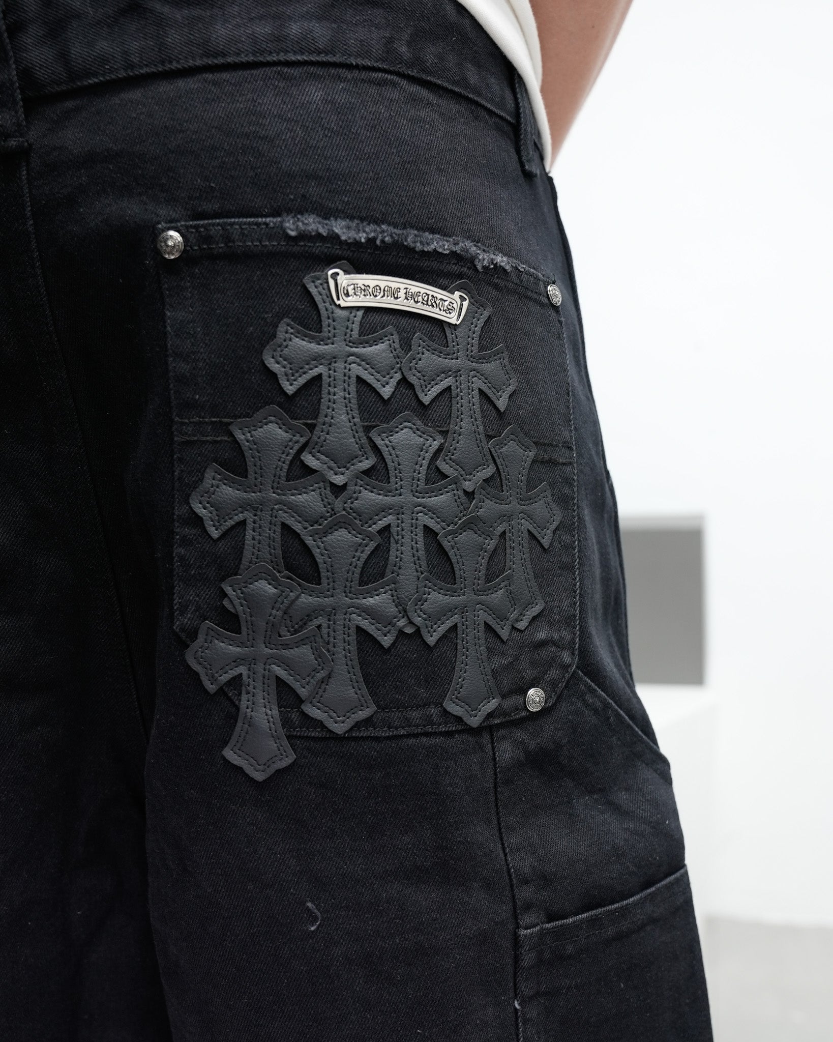 Black Cross Patch Black Jean Shorts™