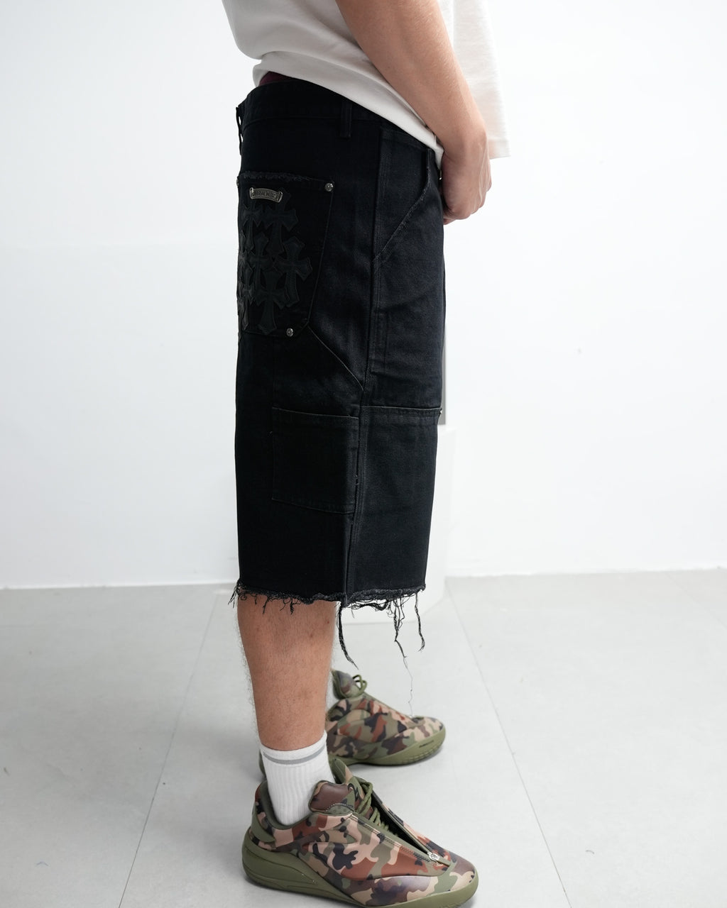 Black Cross Patch Black Jean Shorts™