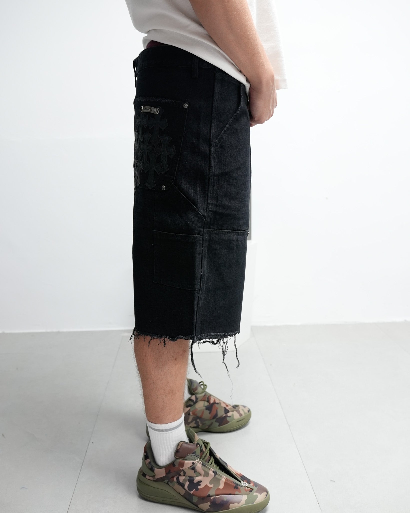 Black Cross Patch Black Jean Shorts™