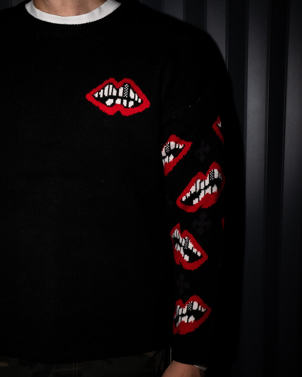 M-Boy Triple Red Cross Patch Black Knit Sweater™