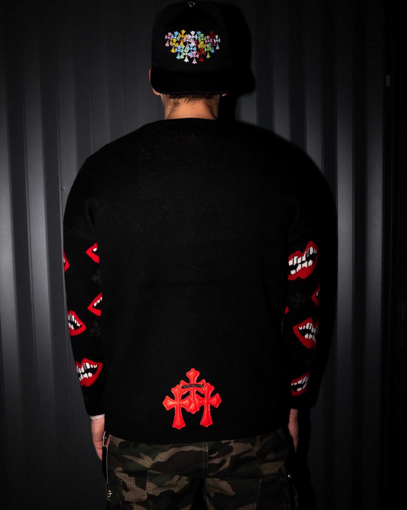 M-Boy Triple Red Cross Patch Black Knit Sweater™